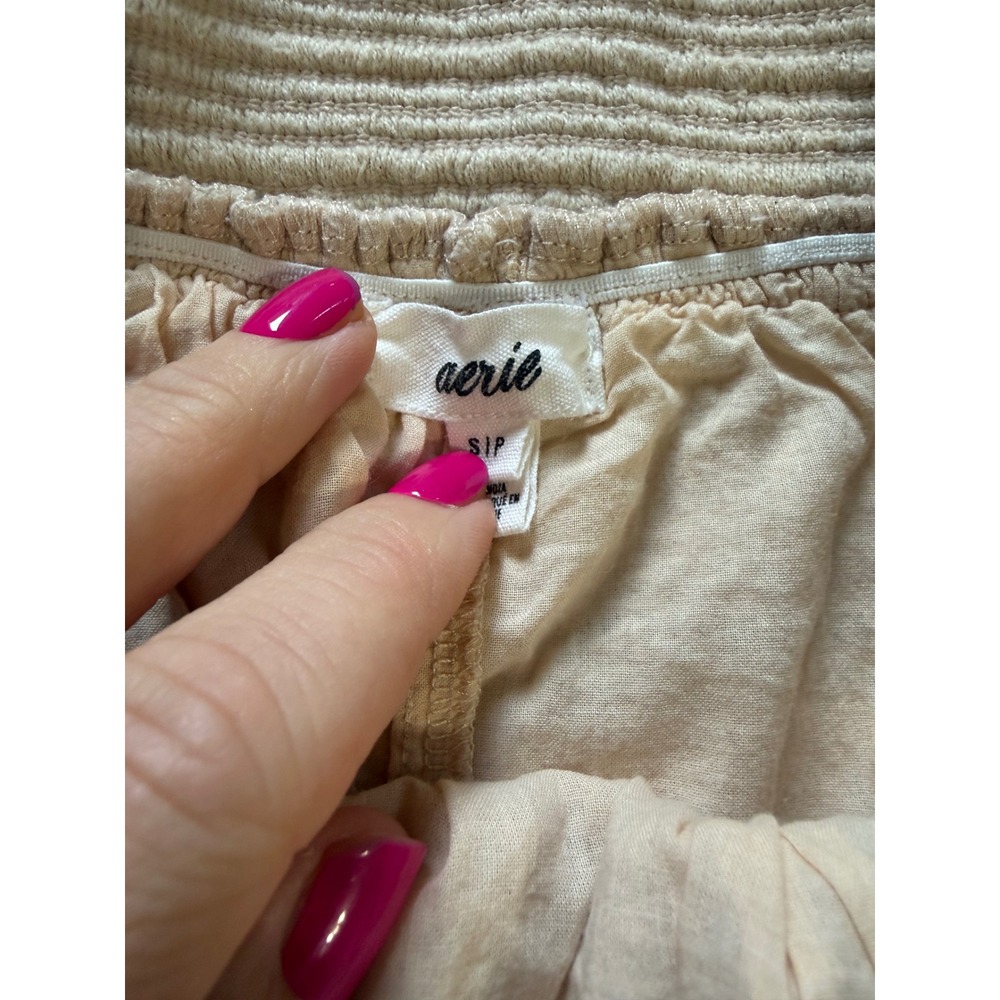 Aerie Crochet Matching Set Beige Crop Top Tiered Ruffle Mini Skirt Small Boho - Picture 2 of 9